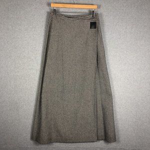 Vintage Ralph Lauren Houndstooth Wool Black White Maxi Skirt Size 8